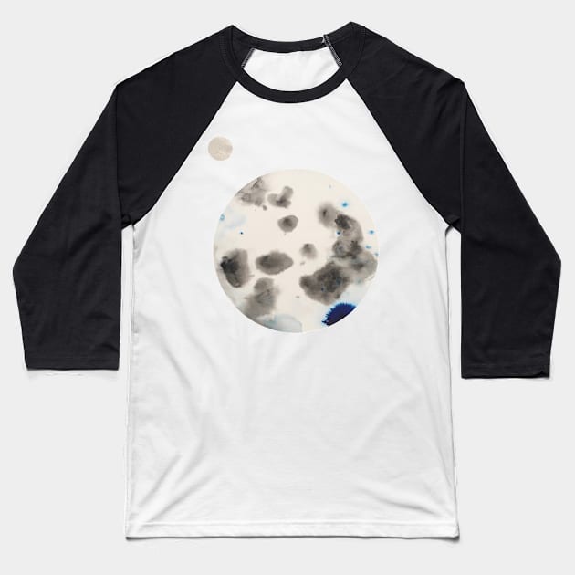 Silver Moon Planet Watercolor with Silver Orb Baseball T-Shirt by HRothstein